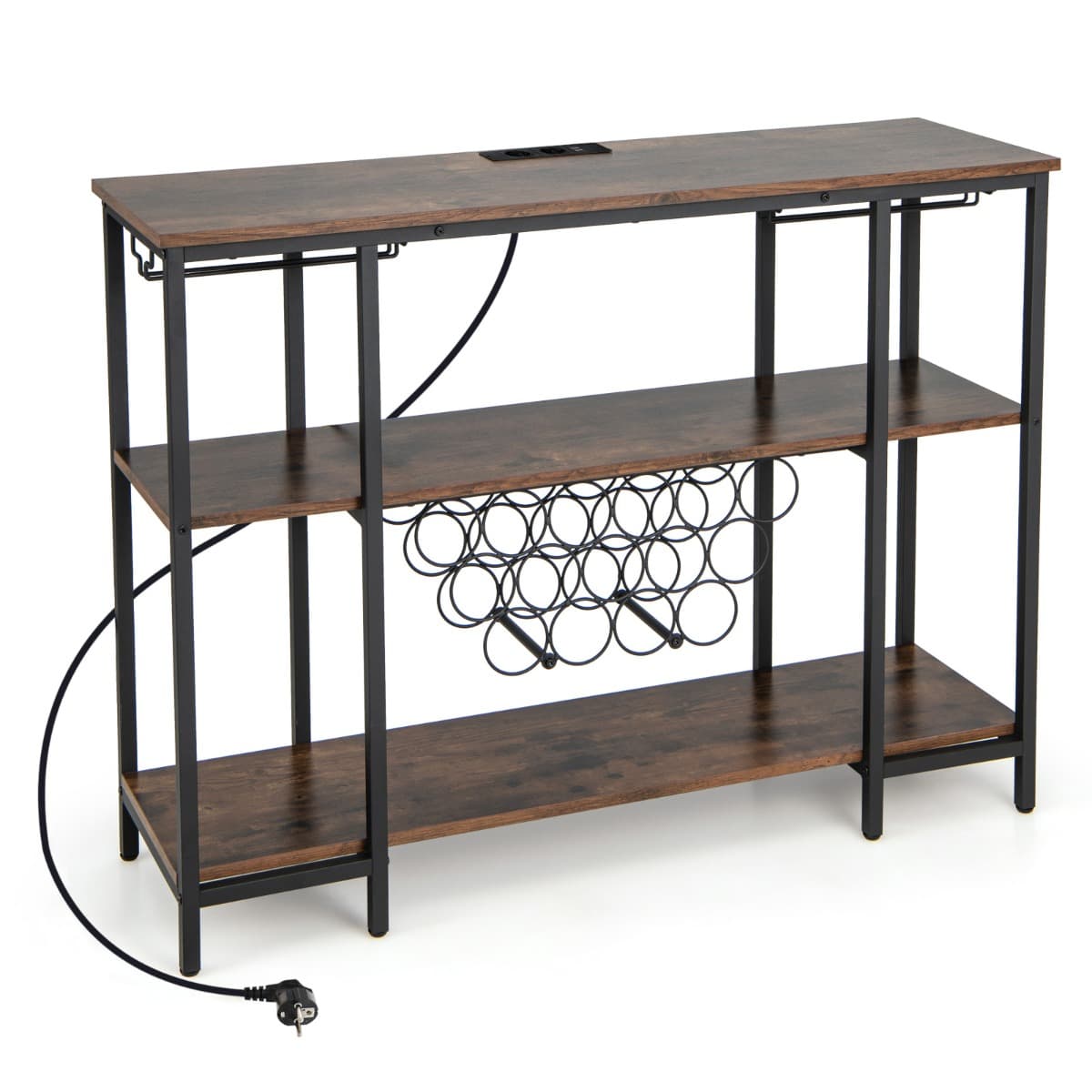 Casier à Vin de Style Industriel avec 1 Comptoir et 2 Étagères de Rangement Porte-verre Casiers à Bo