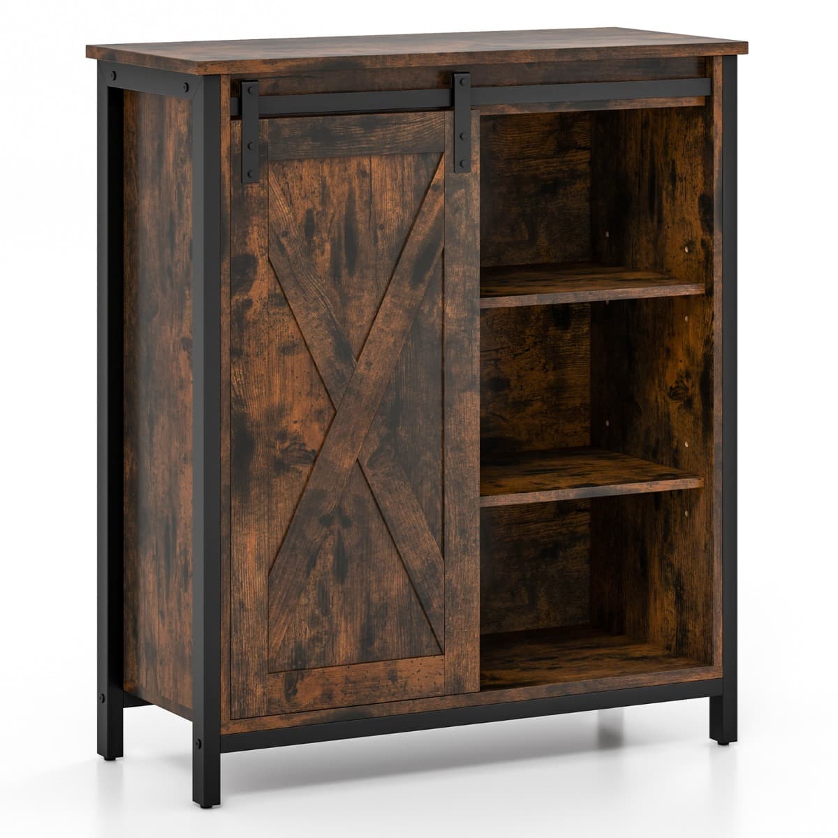 Armoire de Rangement Rustique Buffet Rustique avec Porte de Grange Coulissante Etagères Réglables Co