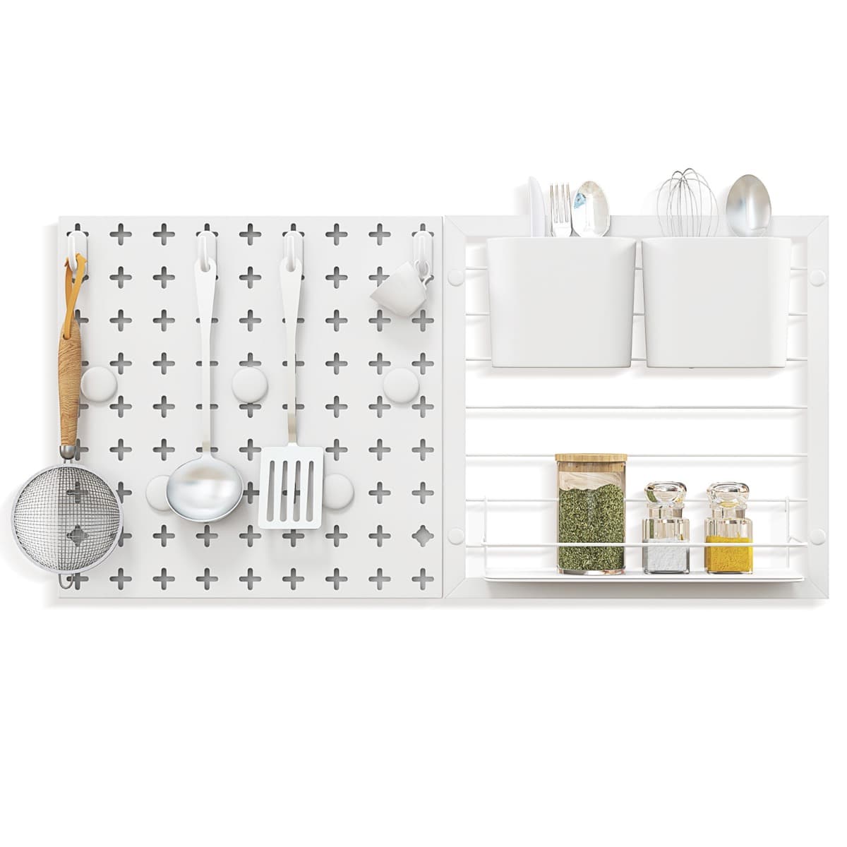 CostwayÉtagère Murale 2 Panneaux Perforés Support de Rangement 2 Boîtes de Rangement 5 Aimants 4 Crochets Combinaison libre