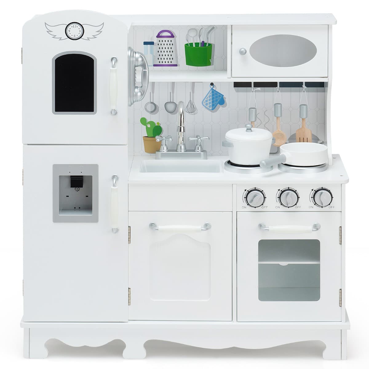 CostwayCuisine Enfants avec Téléphone & Tableau Noir Cuisiniere Enfants avec Lumière & Effet Sonore pour Enfants de 3 Ans+