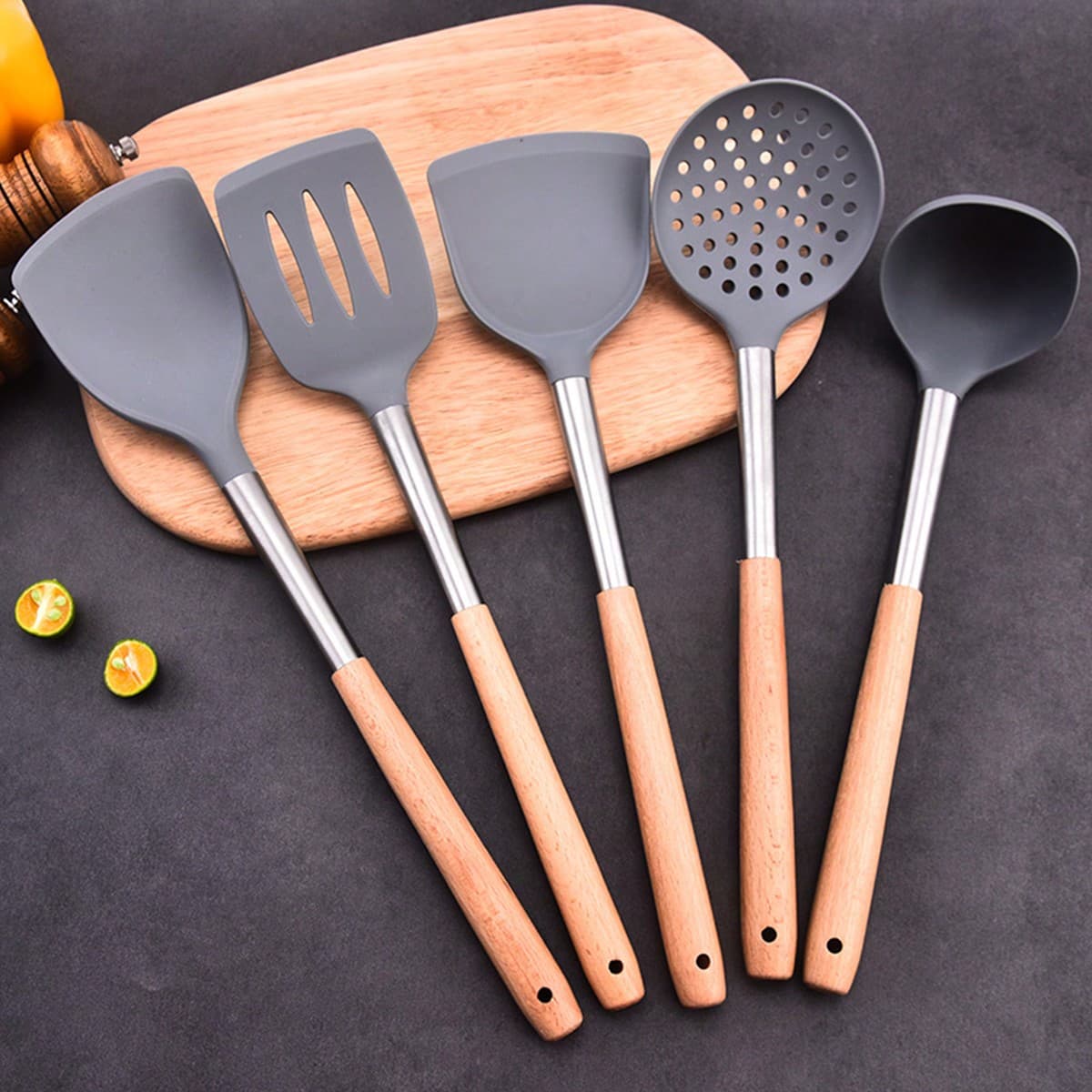 1 pièce ensemble d'ustensiles de cuisine en silicone, spatule et cuillère, outils de cuisson antiadhésifs
